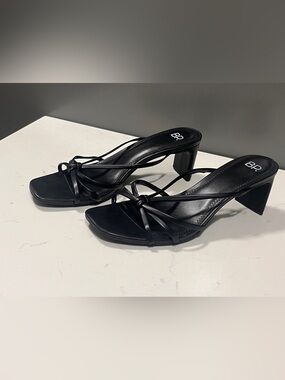 bp Black Knotted Strappy Mule Kitten Heels